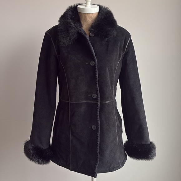 Wilsons Leather Pelle Studio Suede Leather Coat BLACK Size Small - Picture 1 of 6